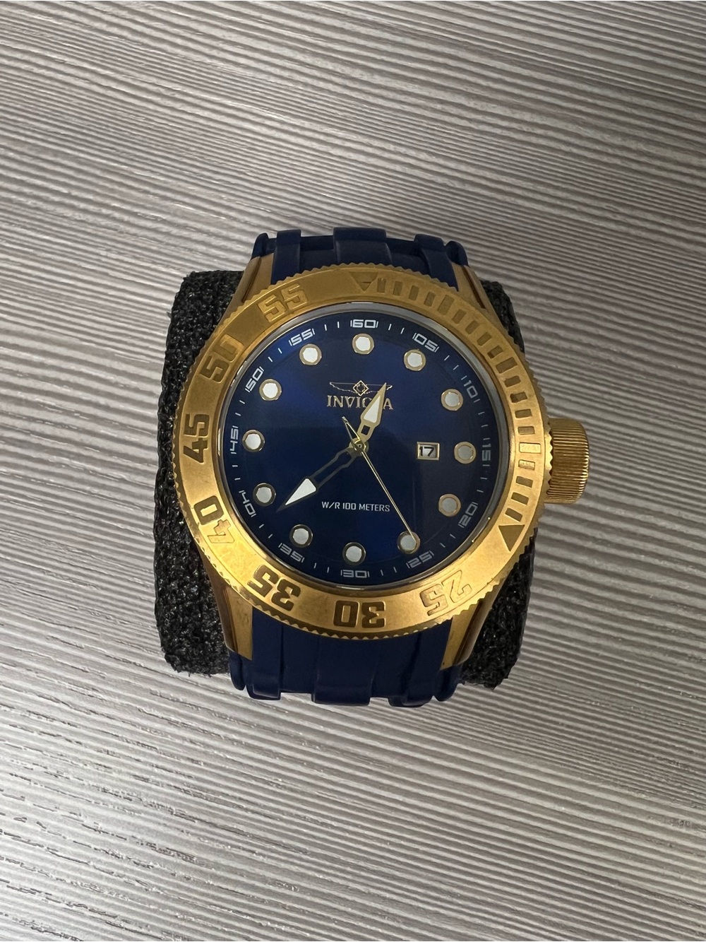 Invicta Gold-Tone Bezel Blue Dial Men's Watch with Blue Strap